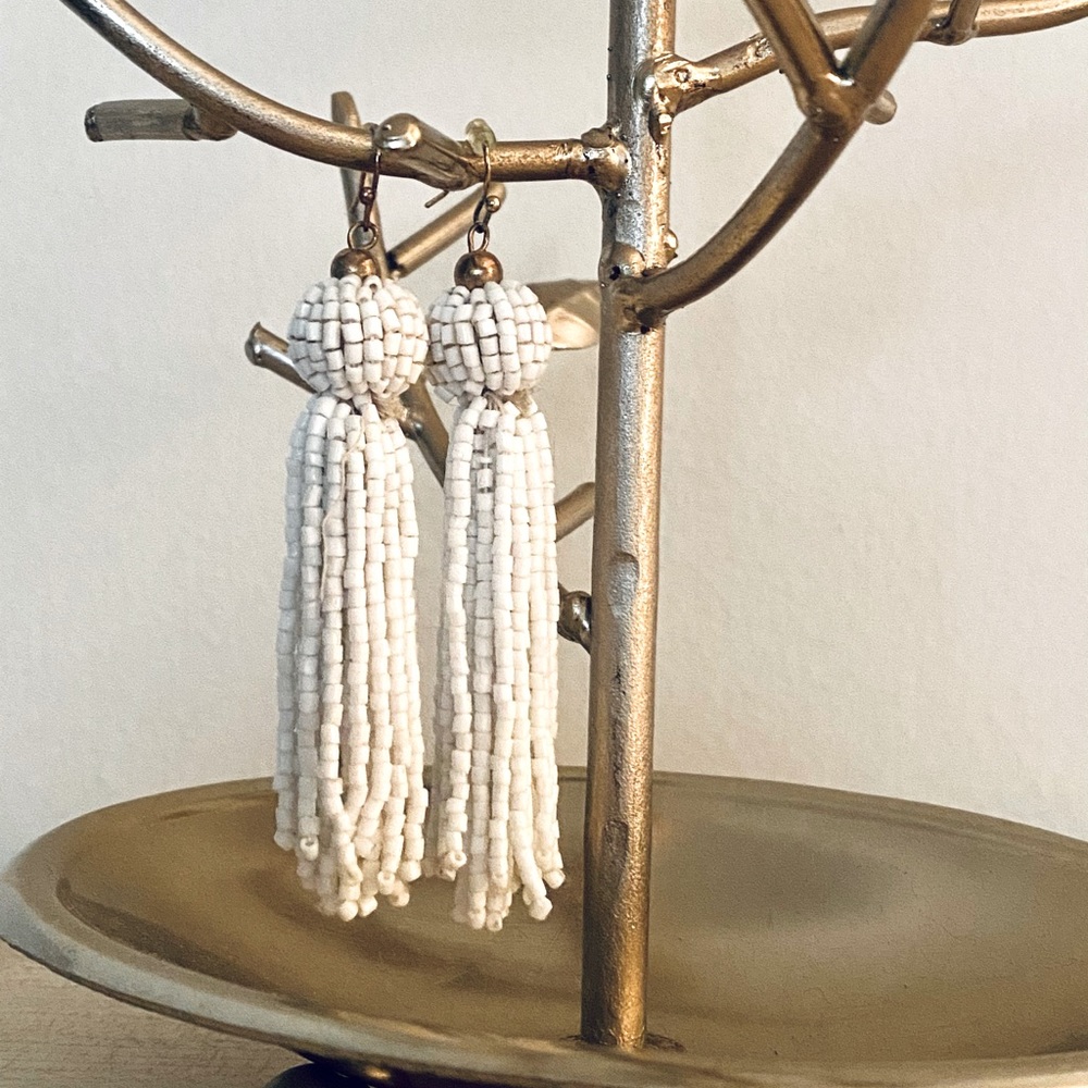 White and Gold Beaded Earrings